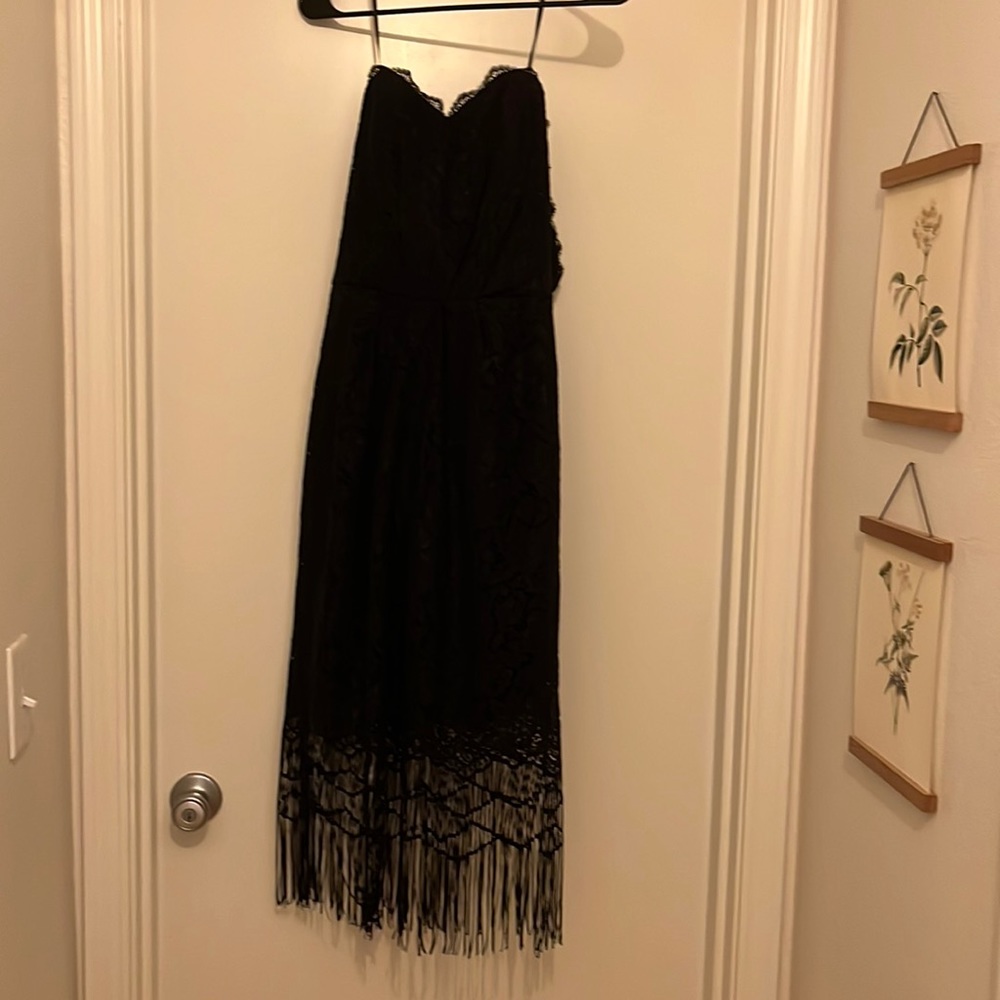 Adorable strapless black cocktail dress